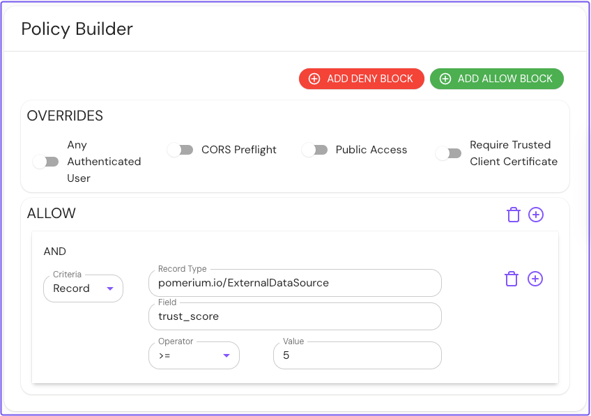 Building a policy using the a numerical comparison operator with an external data source